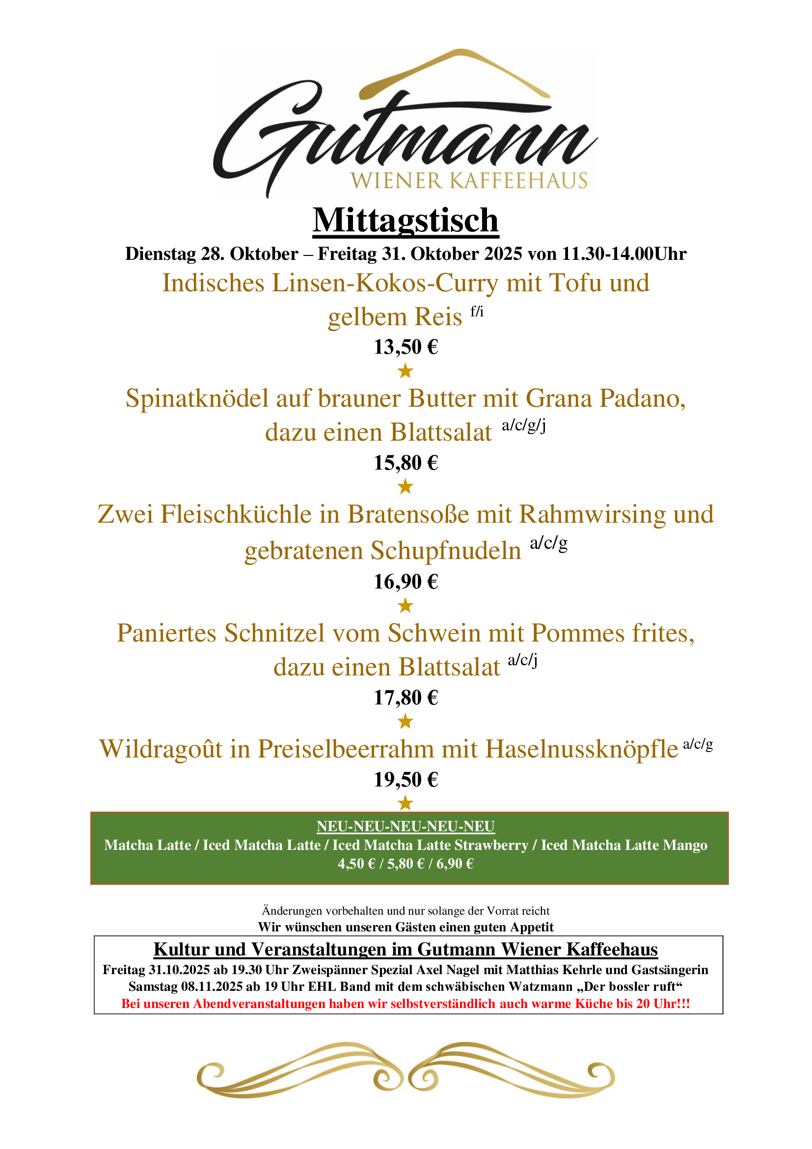 Gutmann Wochenkarte & Sonntagskarte