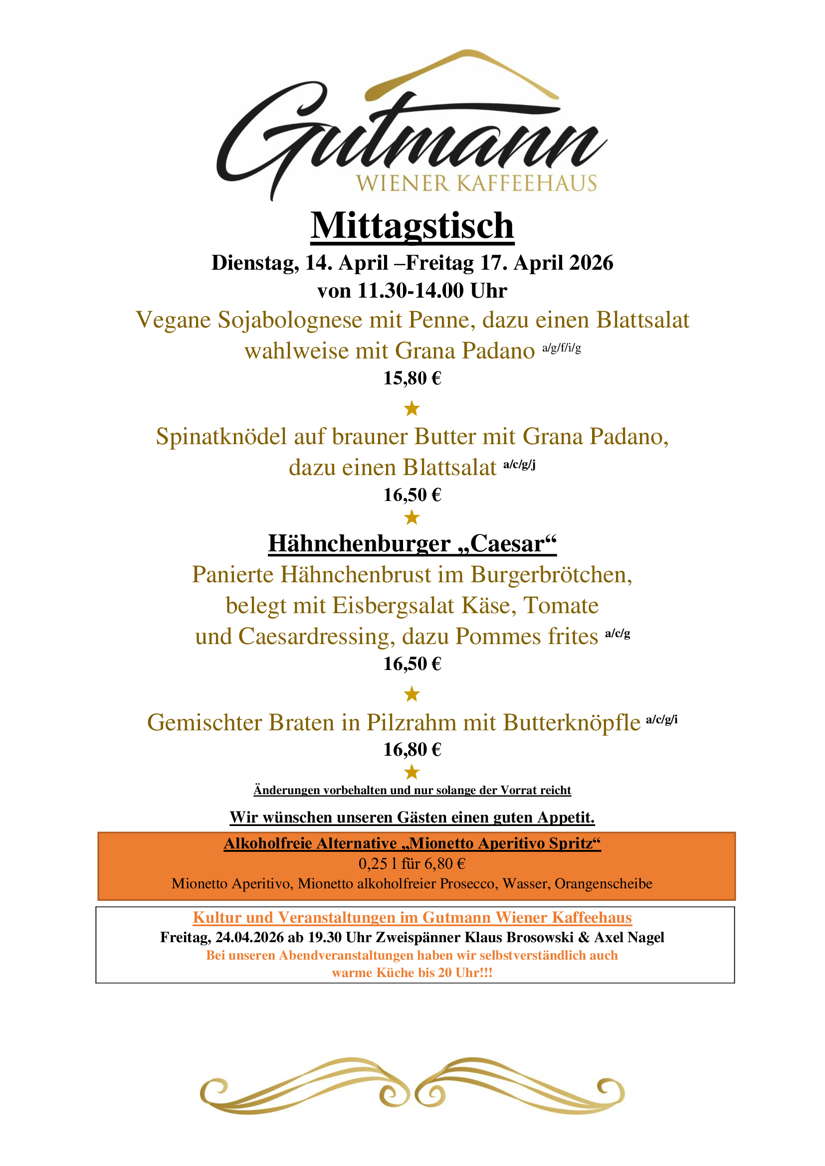 Gutmann Wochenkarte & Sonntagskarte