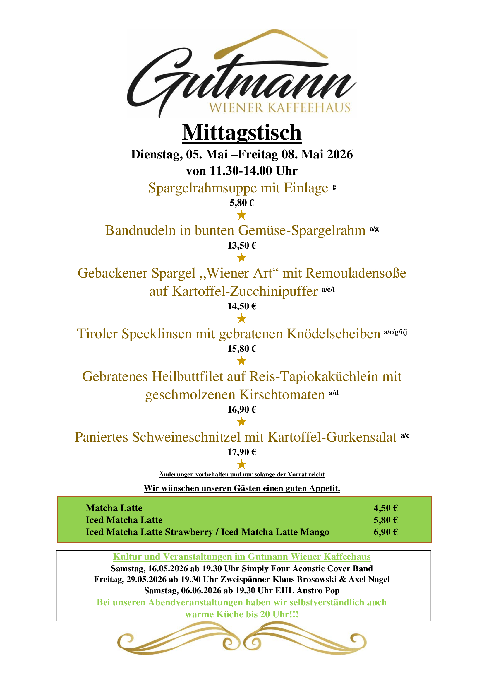 Gutmann Wochenkarte & Sonntagskarte